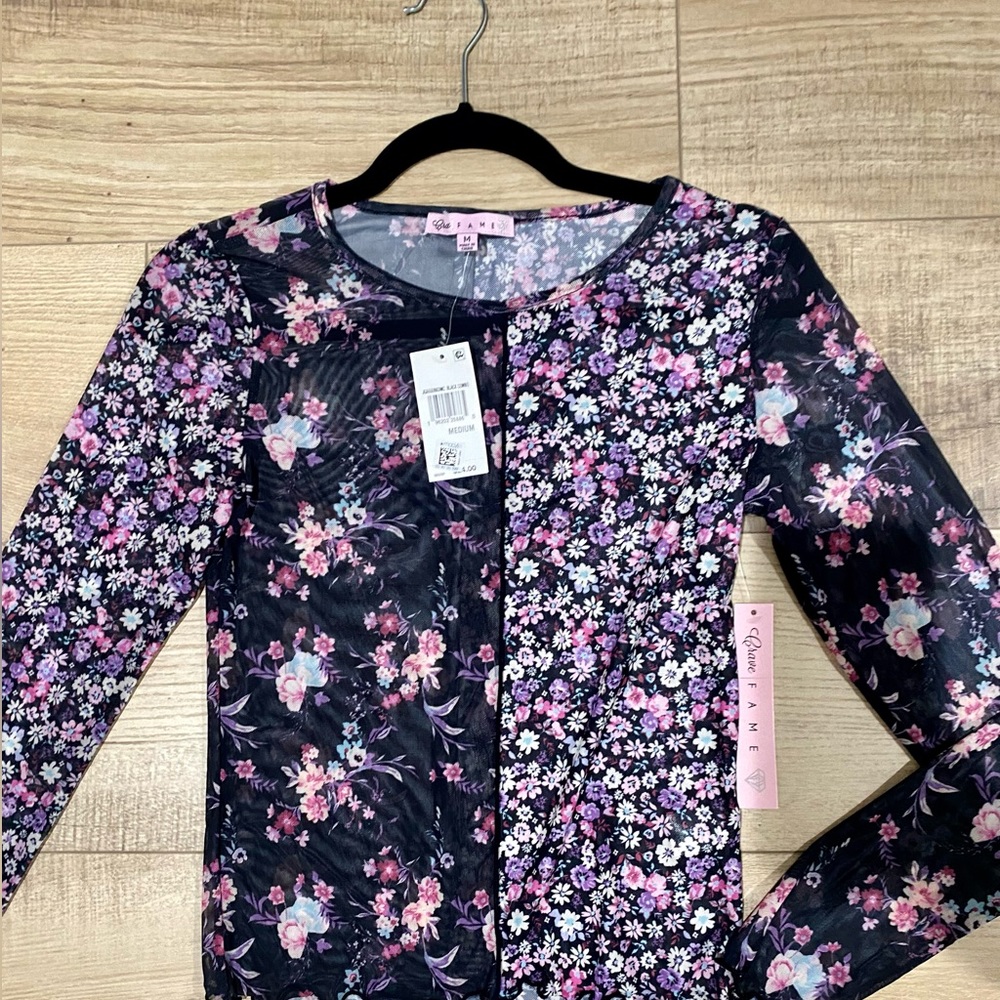 NWT-Fame sheer floral top, size M